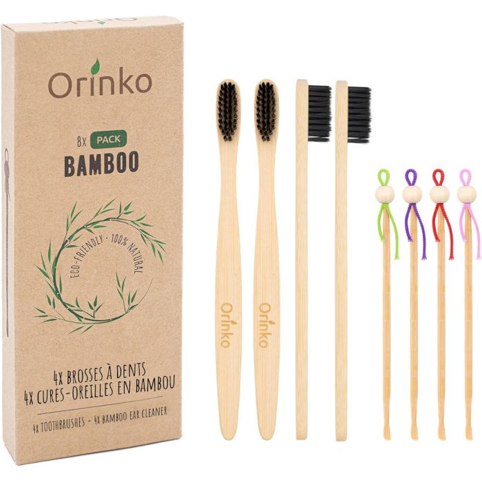 Zero Waste Set 4 japanische Ohrenreiniger 4 Bambus Zahnbürsten