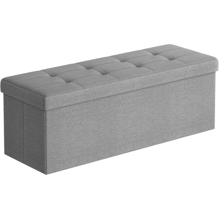 Sitzbank mit Stauraum 110cm Faltbar Leinenimitat Hellgrau
