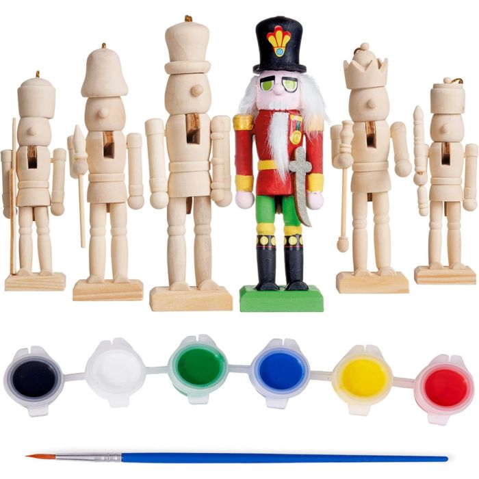 Weihnachts-Nussknacker Holz Paint Your Own 6 Stück