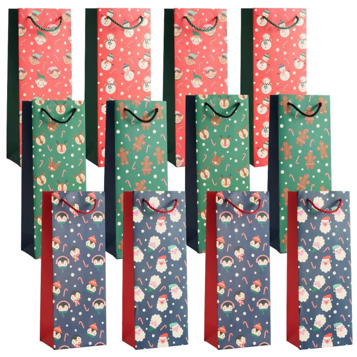 Geschenktasche für Weinflasche Traditional Weihnachten 12 Stück