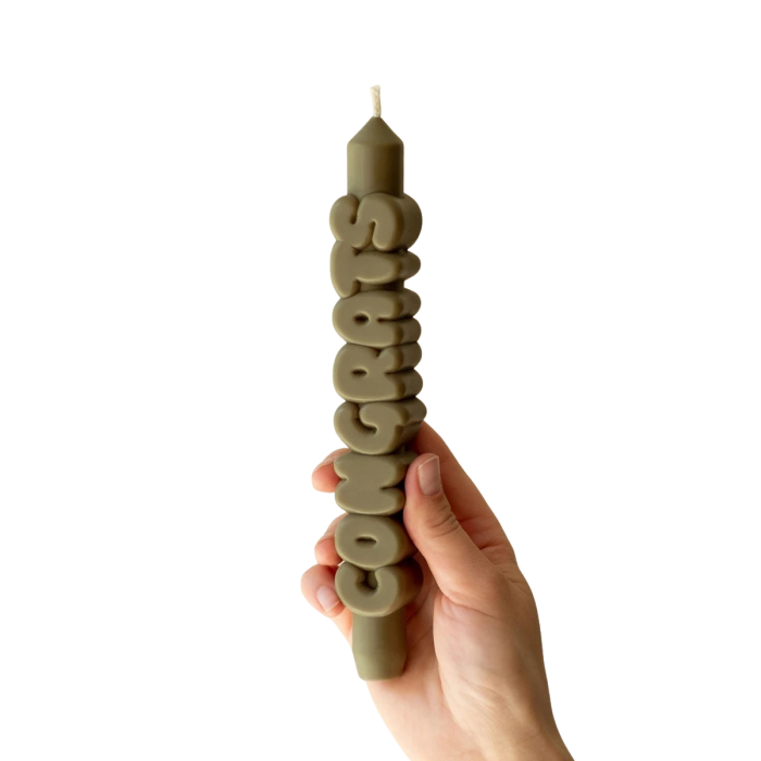Kerze Taper candle CONGRATS Olive Green