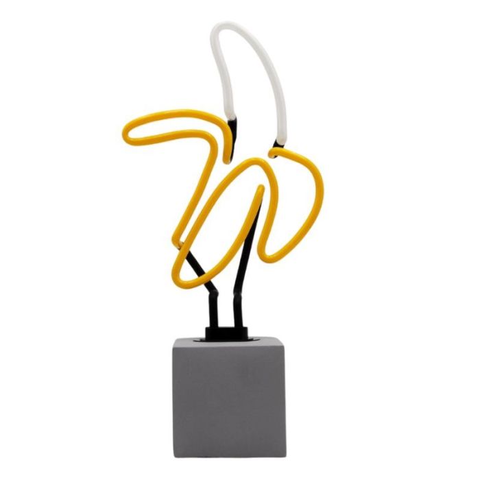 Glas Neon Tischlampe mit Betonsockel - Banane
