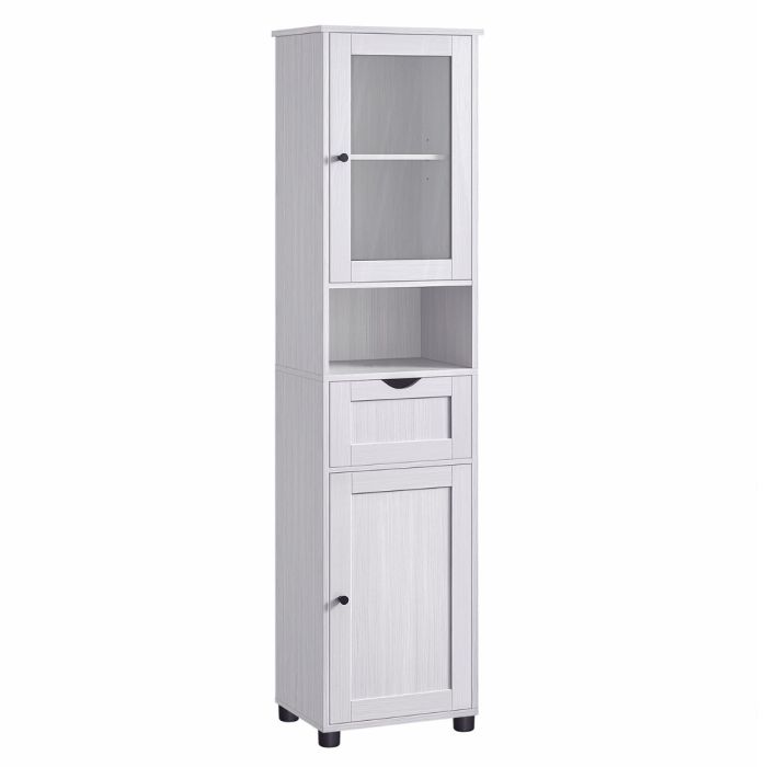 Badezimmerschrank Hochschrank Glastür Ahornweiss
