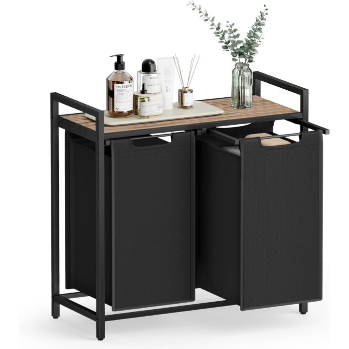 Wäschesammler 92L 2-Fächer Braun Schwarz Stahl