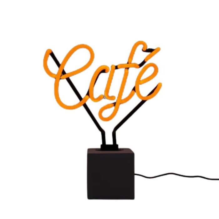 Glas Neon Tischlampe mit Betonsockel - Café