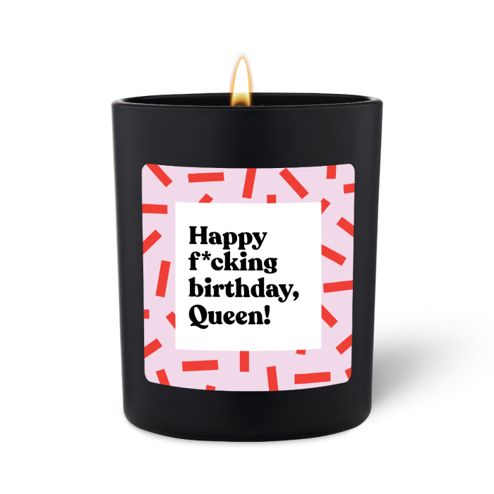 Duftkerze Schwarz Flowery Happy fcking birthday Queen
