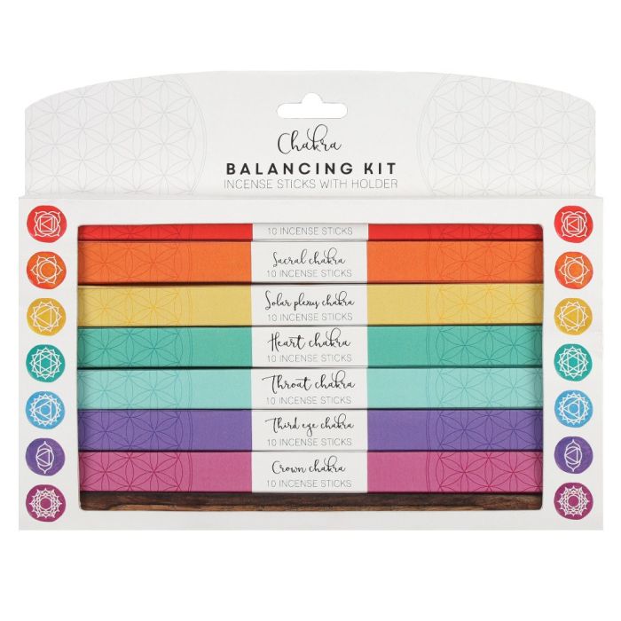Chakra Balancing Räucherstäbchen Geschenkset 7 x 10er Packung mit Räucherstäbchenhalter