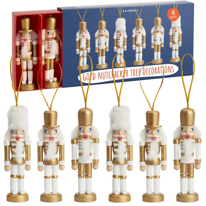 Weihnachts-Nussknacker Soldat Ornament Gold 6 Stück