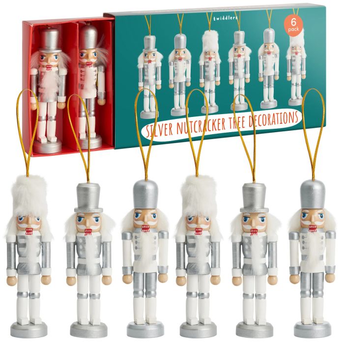 Weihnachts-Nussknacker Soldat Ornament Silber 6 Stück