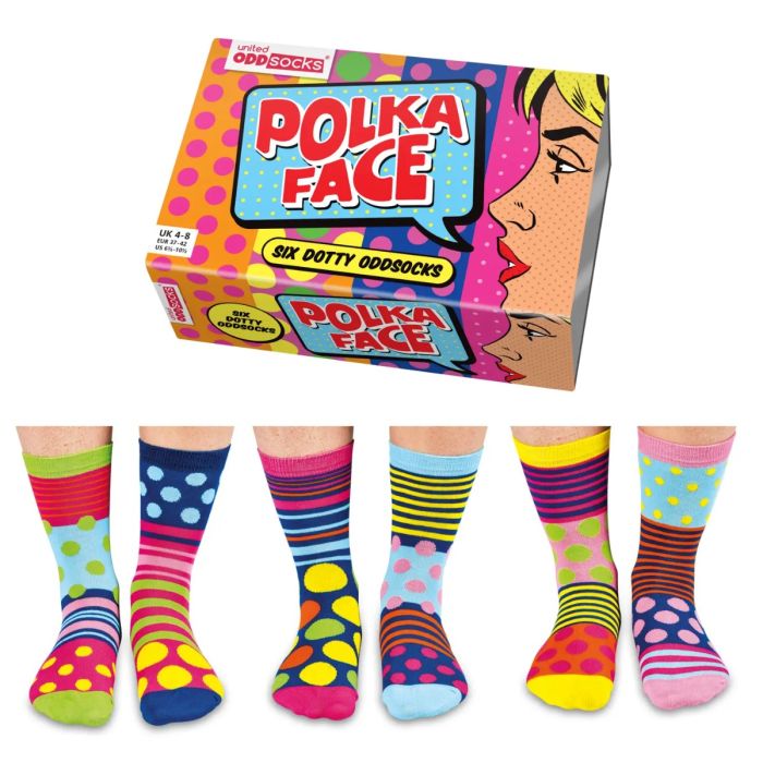Einzelne Socken im 6er Pack, POLKA FACE Bunte Punkte und Streifen, Gr. 37-42, mit Geschenkbox