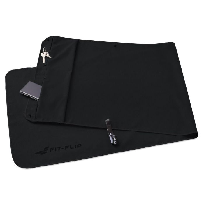 Fitnesshandtuch Mikrofaser mit Reissverschlusstasche 130x48cm Schwarz