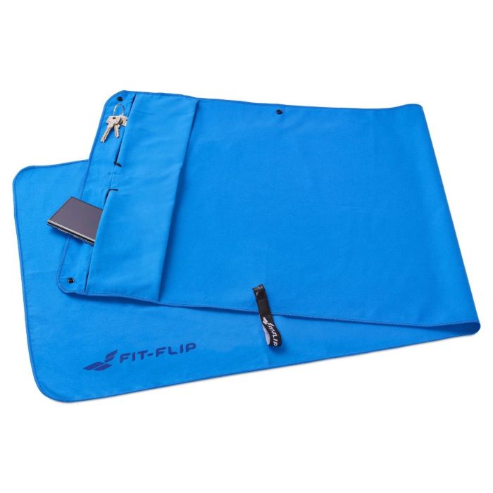 Fitnesshandtuch Mikrofaser mit Reissverschlusstasche 130x48cm Blau