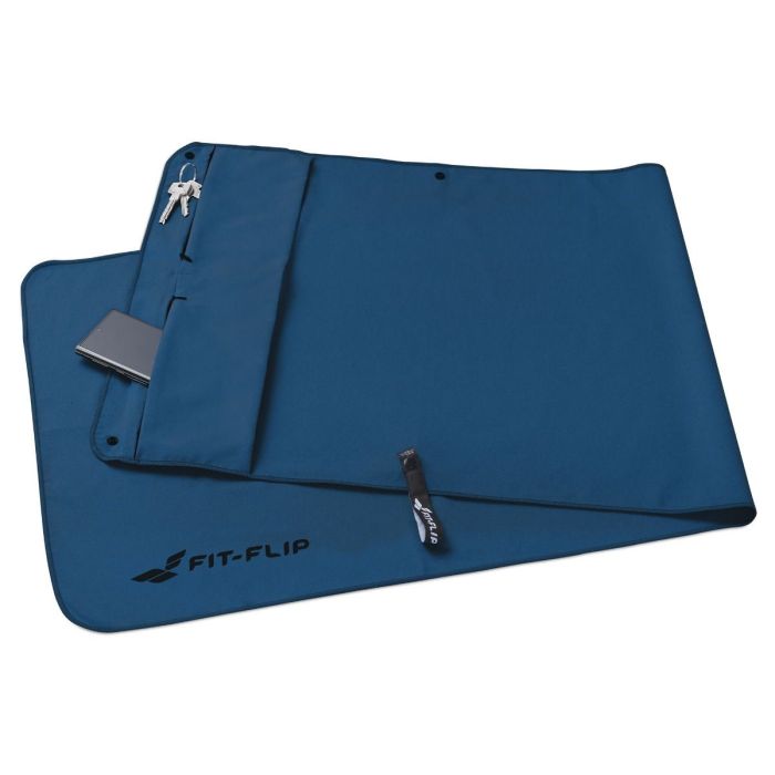 Fitnesshandtuch Mikrofaser mit Reissverschlusstasche 130x48cm Marineblau