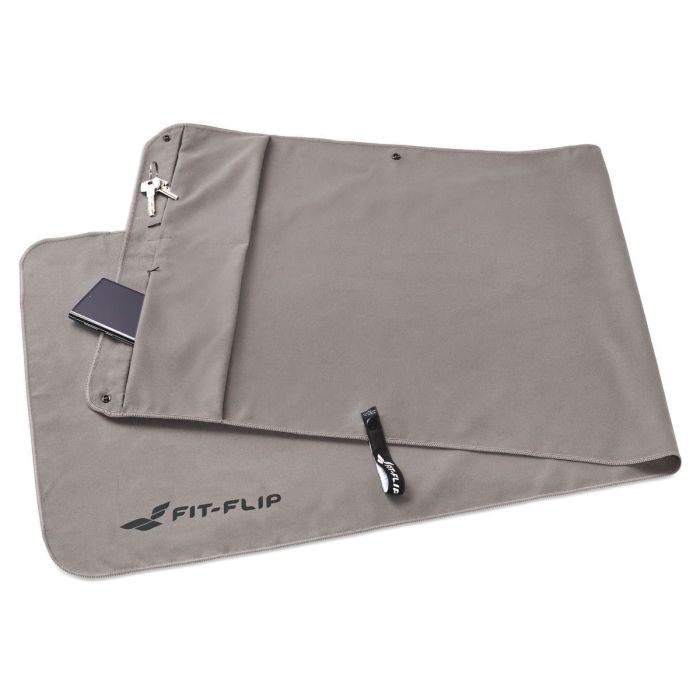 Fitnesshandtuch Mikrofaser mit Reissverschlusstasche 130x48cm Grau