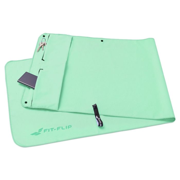 Fitnesshandtuch Mikrofaser mit Reissverschlusstasche 130x48cm Türkis
