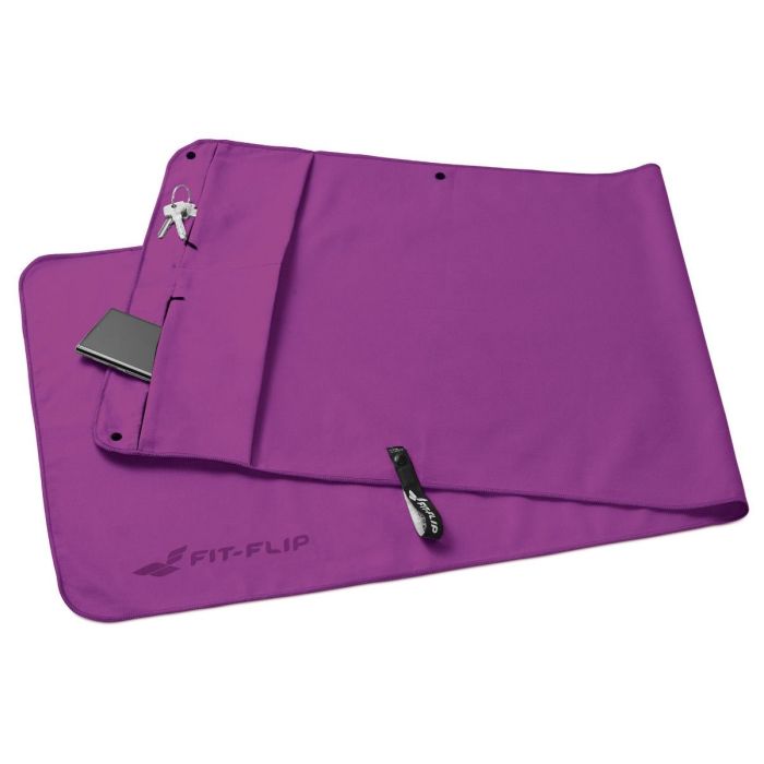 Fitnesshandtuch Mikrofaser mit Reissverschlusstasche 130x48cm Violett