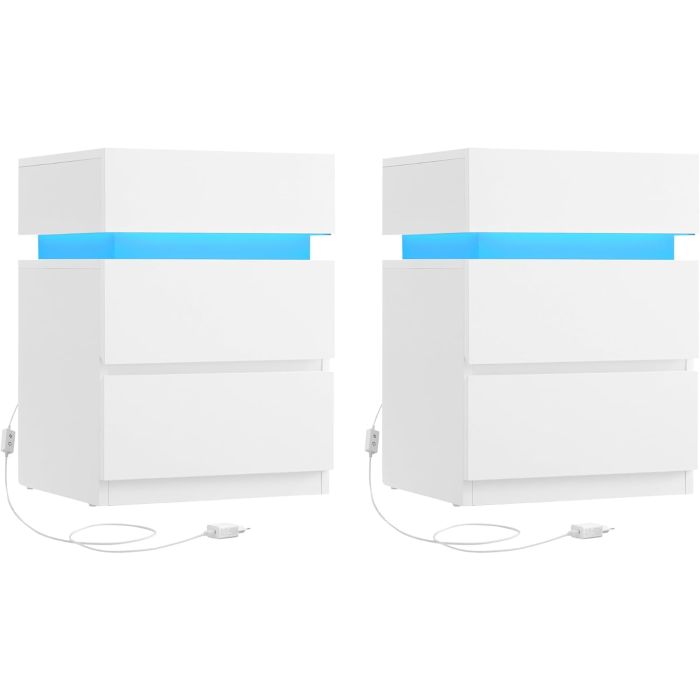 Nachttisch LED 2 Stück weiss Holz