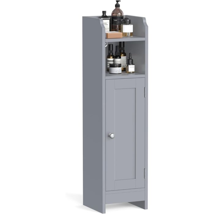 Badezimmerschrank schmal grau Holz