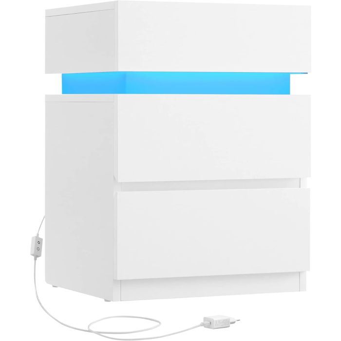 Nachttisch LED-Beleuchtung 3 Schubladen Weiss