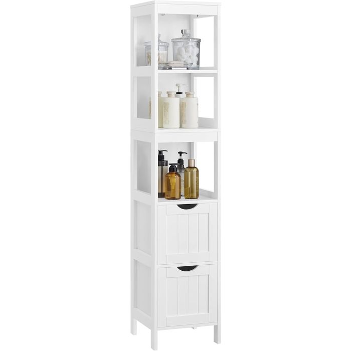 Badezimmerschrank freistehend mit Schubladen weiss