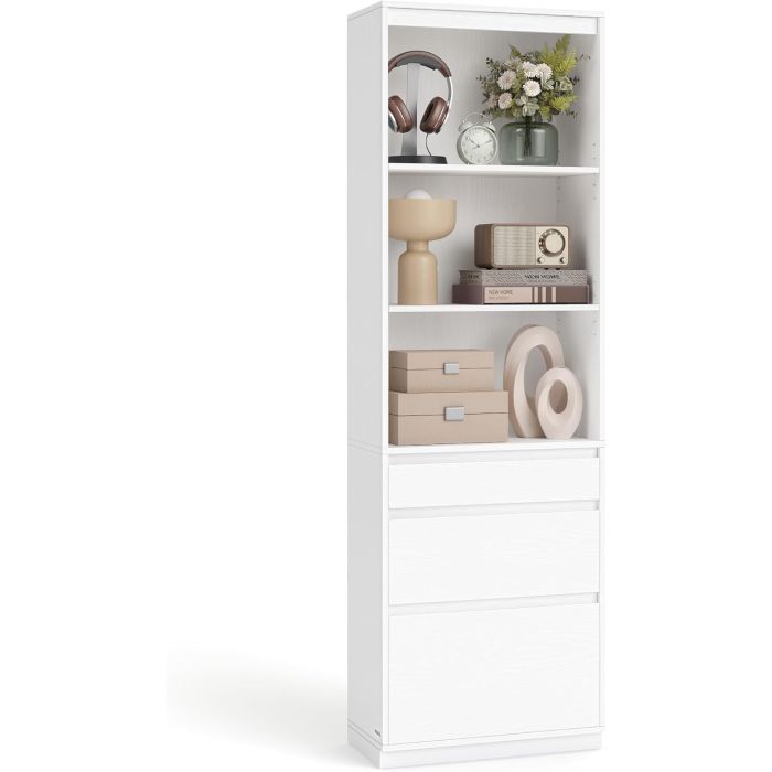 Hochschrank Bücherregal weiss 3 Schubladen Holz