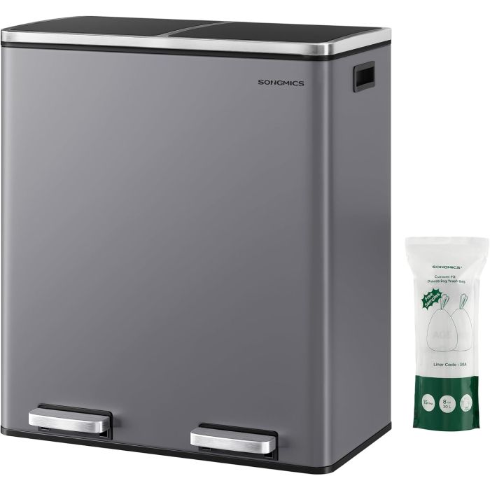 Treteimer 60L Mülltrennsystem Schiefergrau Metall