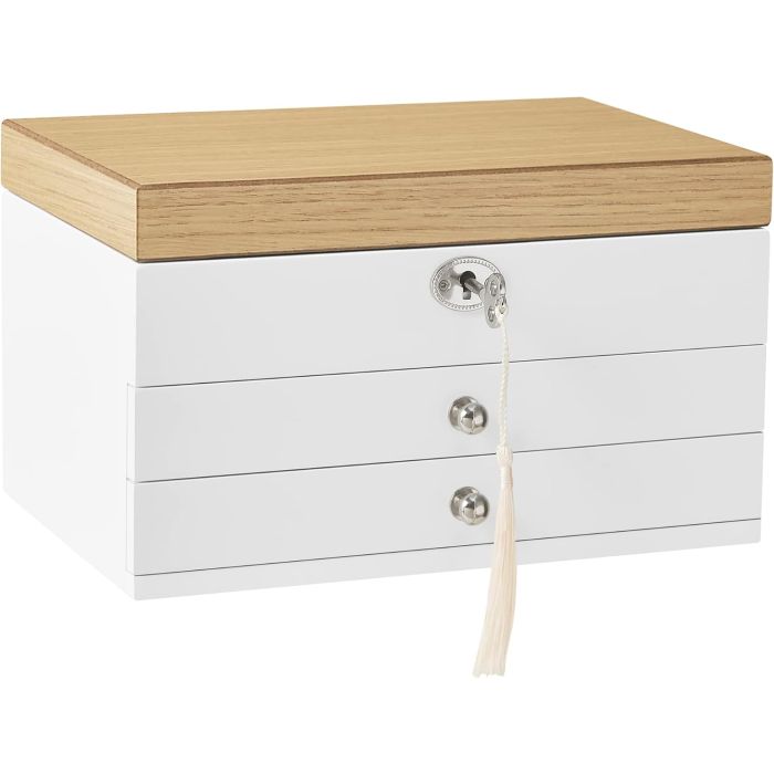 Schmuckkästchen mit Spiegel und Schubladen Weiss