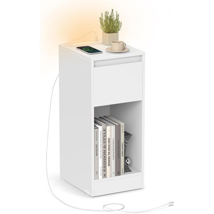 Nachttisch schmal LED USB weiss