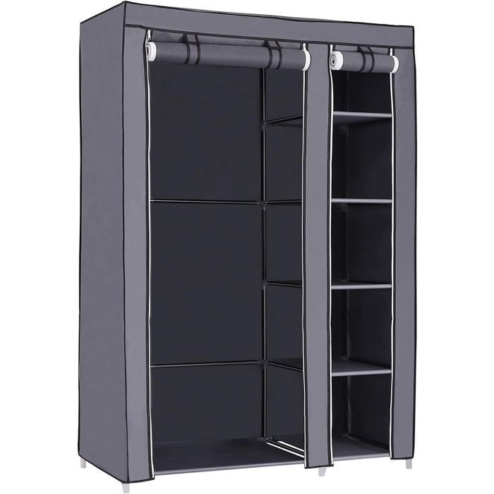 Stoffschrank Faltschrank Kleiderschrank mit Kleiderstange Grau