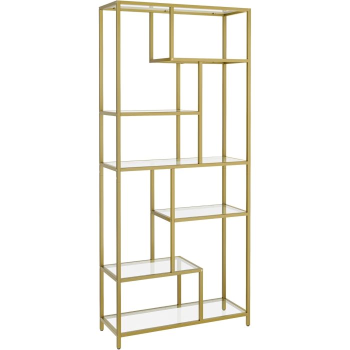 Bücherregal 6 Etagen Glas Gold Metall