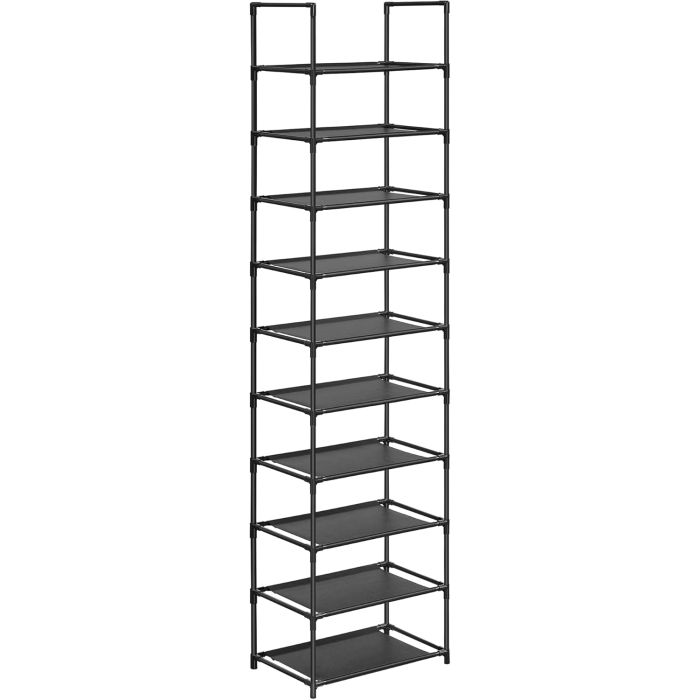 Schuhregal Metallgestell 10 Ebenen, 28 x 45 x 173 cm, Schwarz