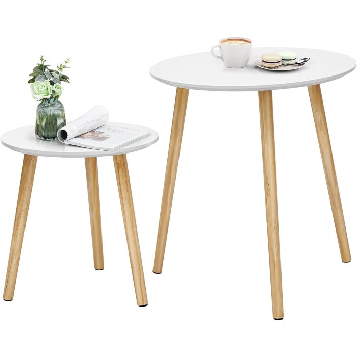 Beistelltisch-Set skandinavisch Kiefernholz Weiss