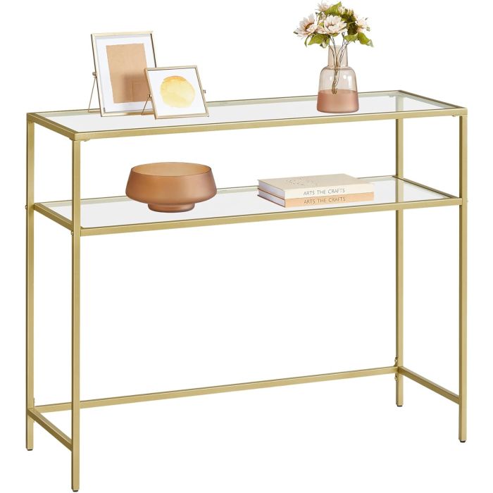 Konsolentisch Hartglas Modern Verstellbar Wohnzimmer Goldfarben