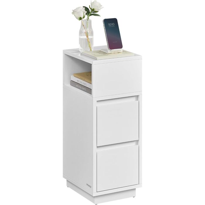 Nachttisch schmal 2 Schubladen Weiss Holz
