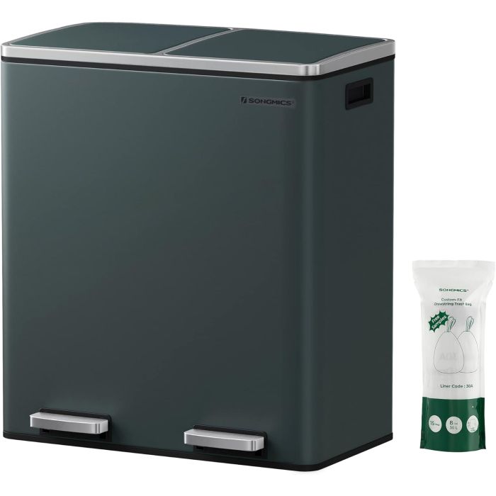 Treteimer 60L Mülltrennsystem grüngrau Metall