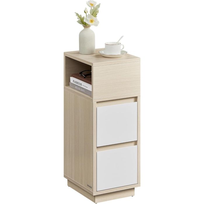 Nachttisch schmal 2 Schubladen naturbeige