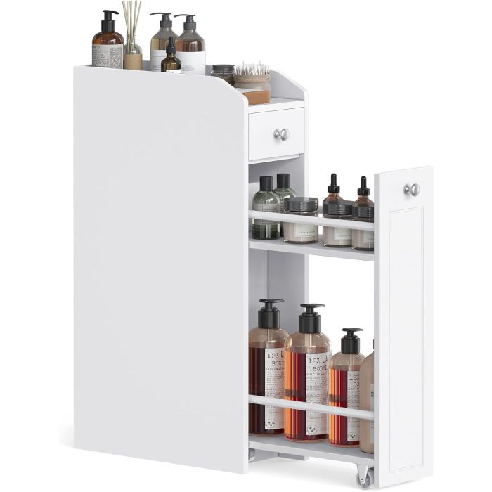 Badezimmerschrank schmal mit Schubladen weiss