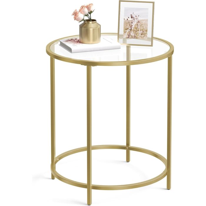 Beistelltisch rund Hartglas Metallgestell Gold