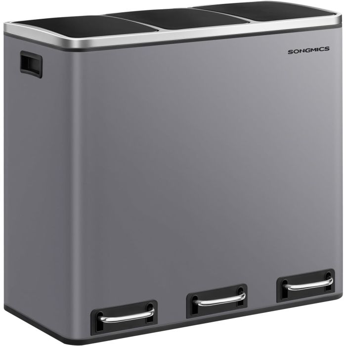 Treteimer 3-Fach 54L mattgrau Metall