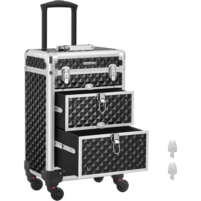 Kosmetikkoffer Trolley mit Schubladen Schwarz
