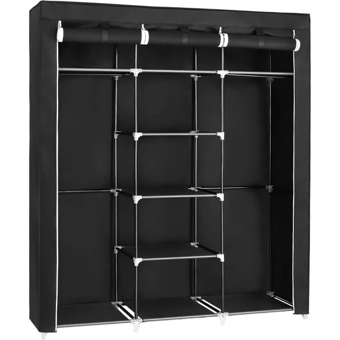 Kleiderschrank faltbar mit Kleiderstangen schwarz