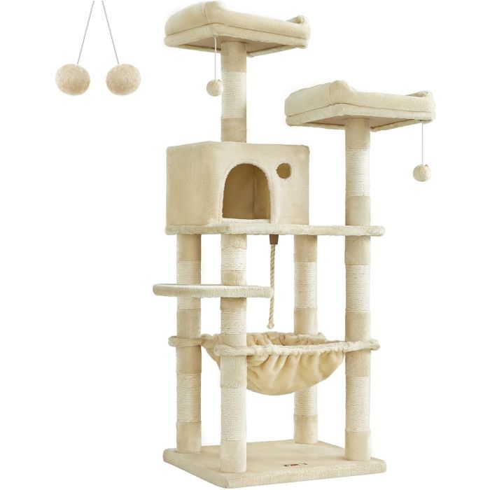 Kratzbaum Mehrstöckig mit Hängematte Beige