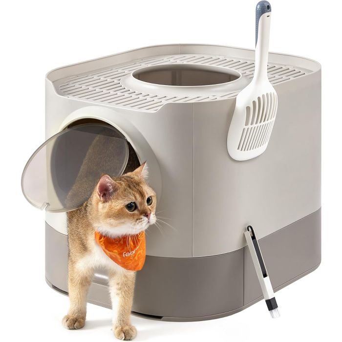 Katzentoilette XXL mit Deckel Haferflocken Kunststoff