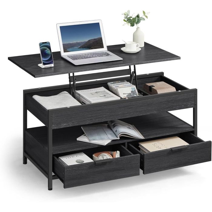 Couchtisch Höhenverstellbar Schubladen Offenes Fach Schwarz