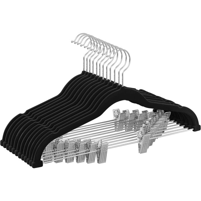 Samt-Kleiderbügel rutschfest schwarz 12er-Set
