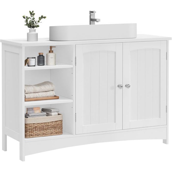 Waschbeckenunterschrank mit Türen und Fächern Weiss