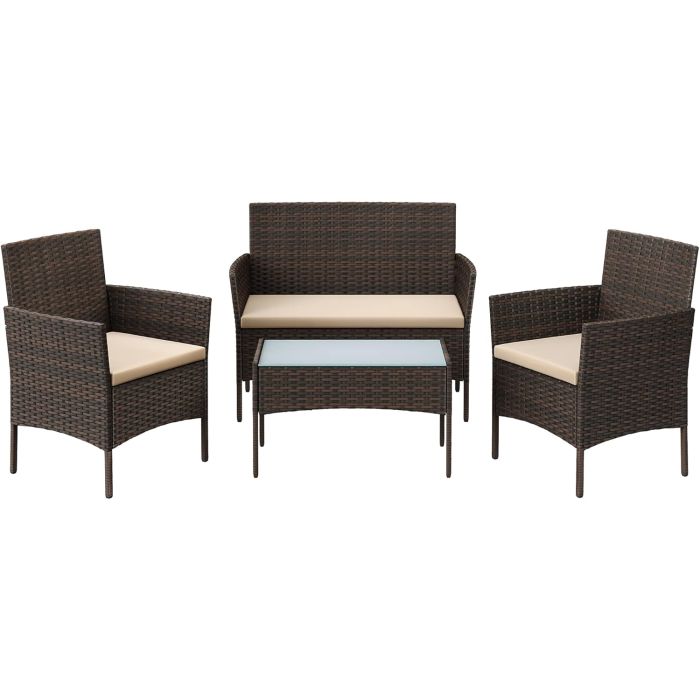 Polyrattan Lounge-Set braun-taupe wetterfest