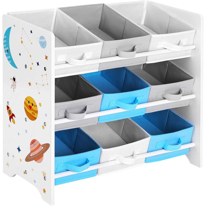 Kinderzimmerregal mit 9 Aufbewahrungsboxen Weltall Weiss