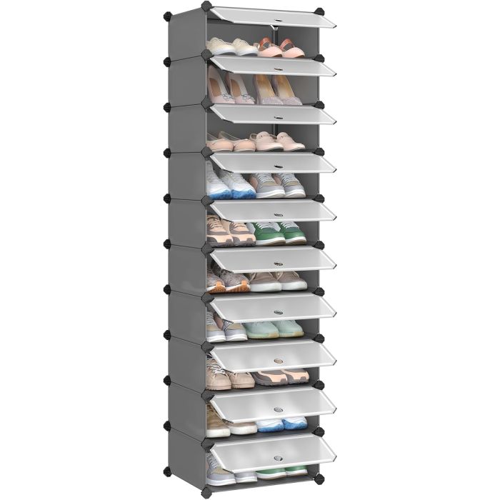 Schuhregal 10 Ebenen grau Kunststoff