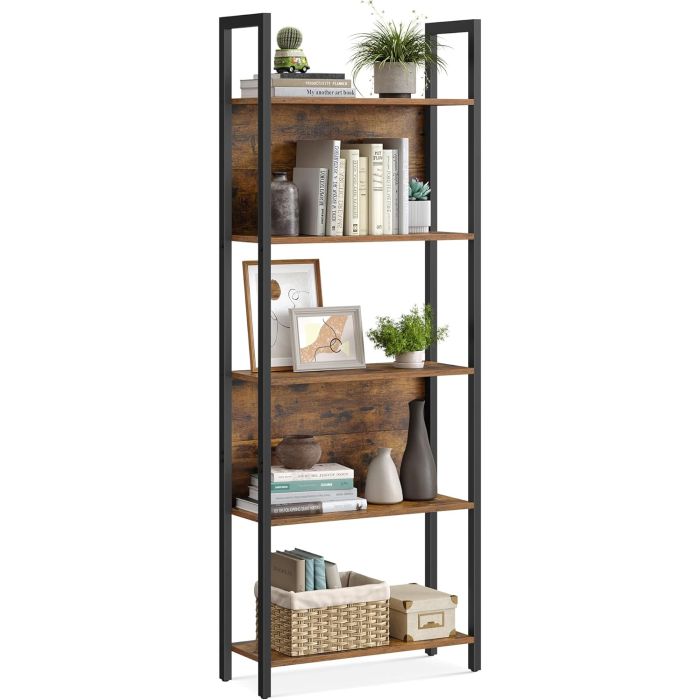 Bücherregal Industrie-Design mit Stahlgestell Vintagebraun